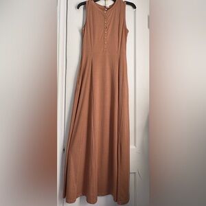 Terracotta Tan Sleeveless Button Front Pockets Maxi Dress, Sz: Small